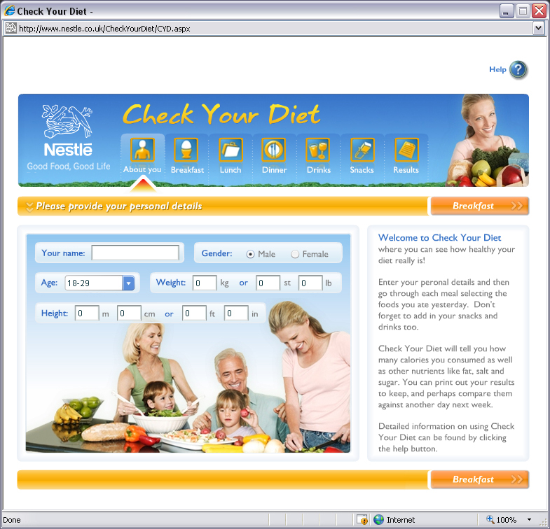 Nestlé – Check Your Diet info page