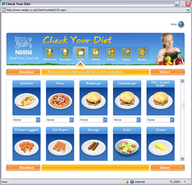 Nestlé – Check Your Diet lunch page