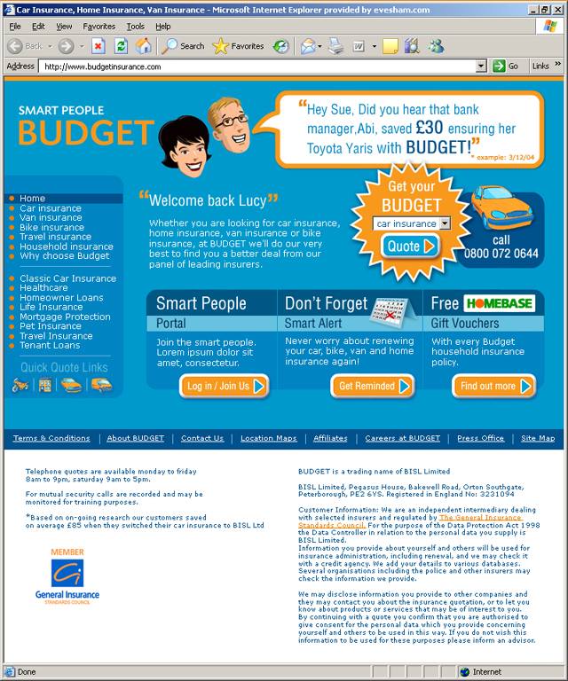 Budget Insurance homepage