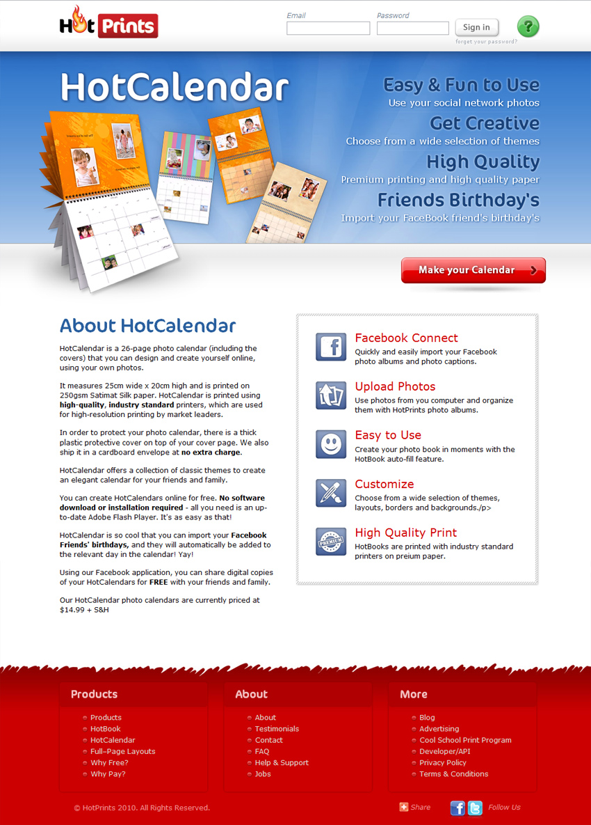 HotPrints Website - Hot Calendar